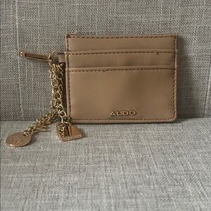 Aldo Beige Card Holder with Gold Chain Charm